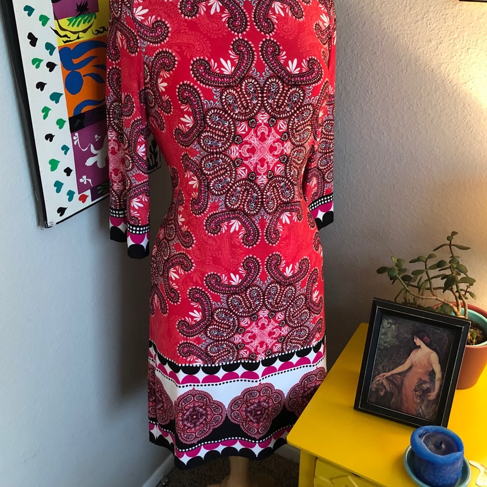 NEW Pink Paisley Chico's Stretchy HAUTE HIPPIE Medallion Geo Dress S/M